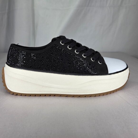 NWOT Wild Pair Highfive Lace-up Low-Top Sneakers - Black Bling - Picture 2 of 7